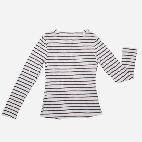 Maurices knit brown and off-white striped long sleeve shirt - small - Picture 4 of 7